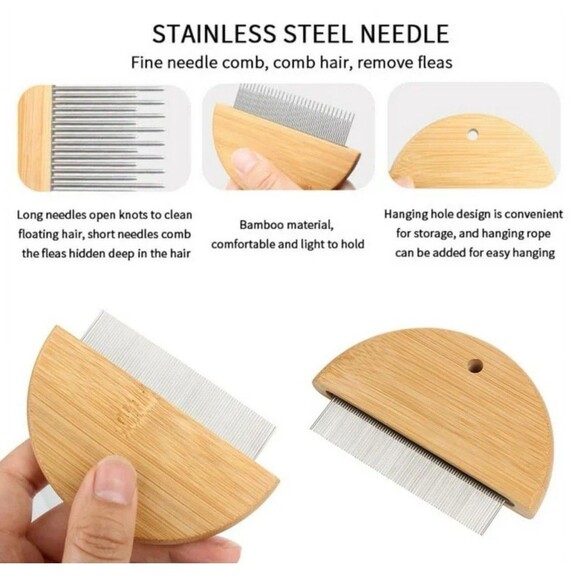 Left Wind 3pc Dog/Cats Hair Removal Comb Flea Removal Grooming Stainless Steel - Picture 8 of 11